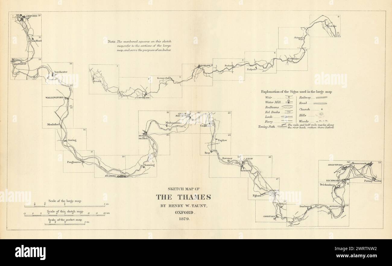 Skizzieren Sie eine Karte der Themse von Henry W. verspotten Sie 1879 1879 alte antike Karte Stockfoto