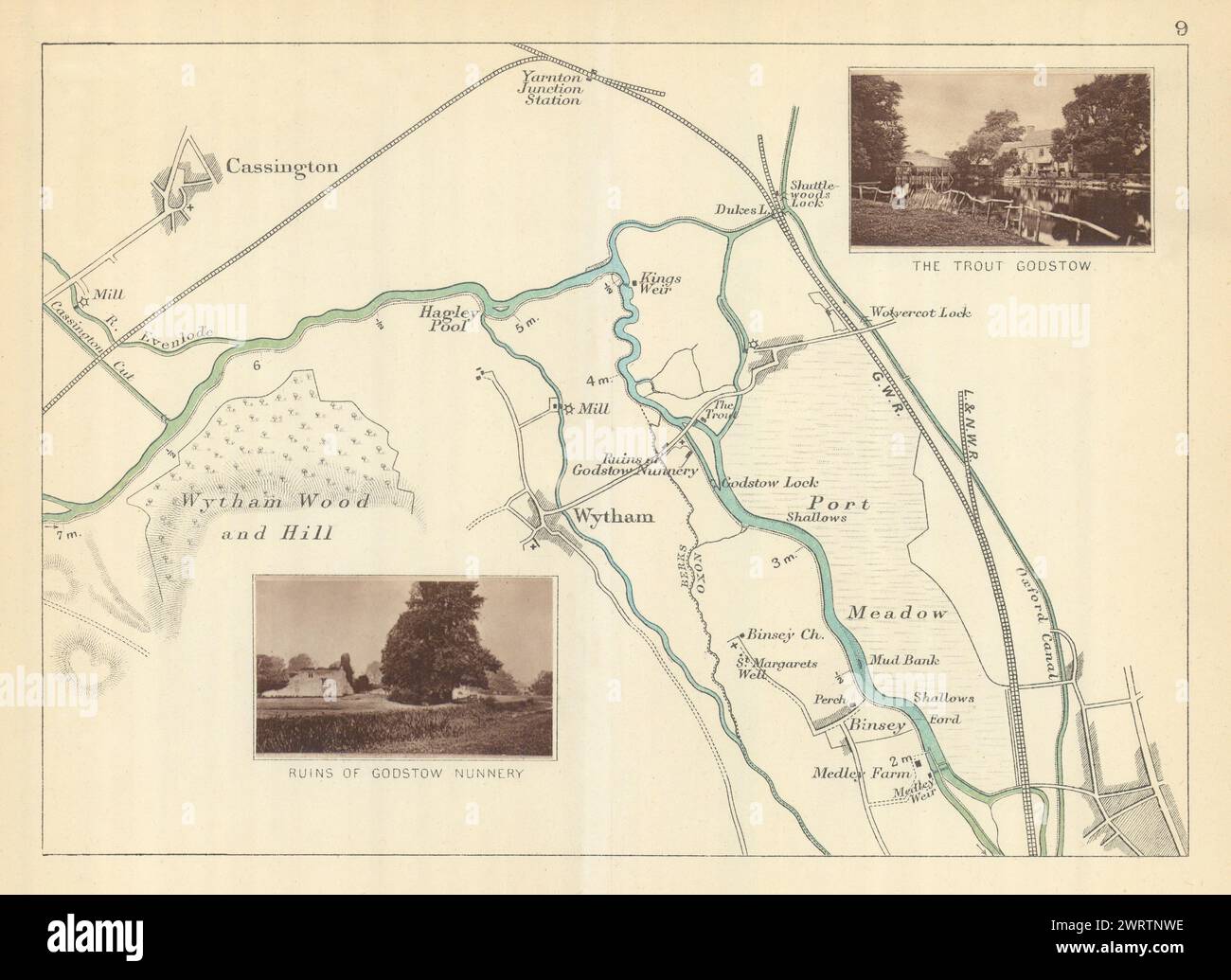 THEMSE - Cassington - Wytham - Godstow - Binsey. Die Forelle. TAUNT 1879 Karte Stockfoto