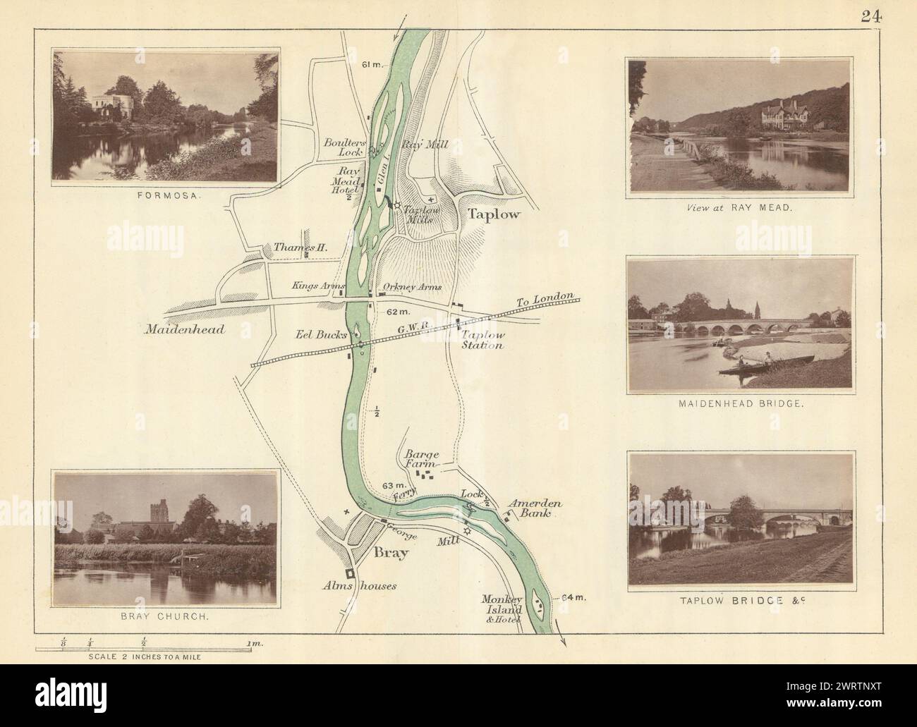 THEMSE - Taplow - Maidenhead - Bray. Ray Mead. Formosa. TAUNT 1879 Karte Stockfoto