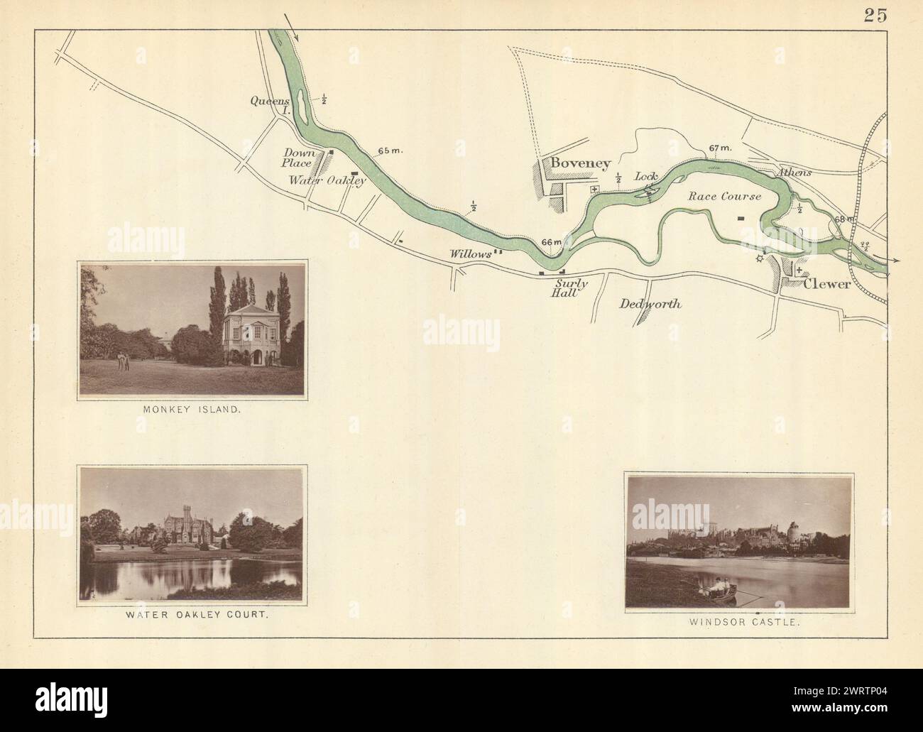 RIVER THAMES Down Place Boveney Clewer Monkey Island Water Oakley TAUNT 1879 Karte Stockfoto