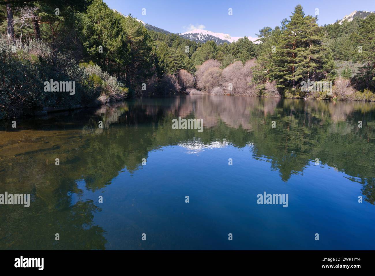 Winterberglandschaft in der sierra de guadarrama bei madrid, spanien Stockfoto