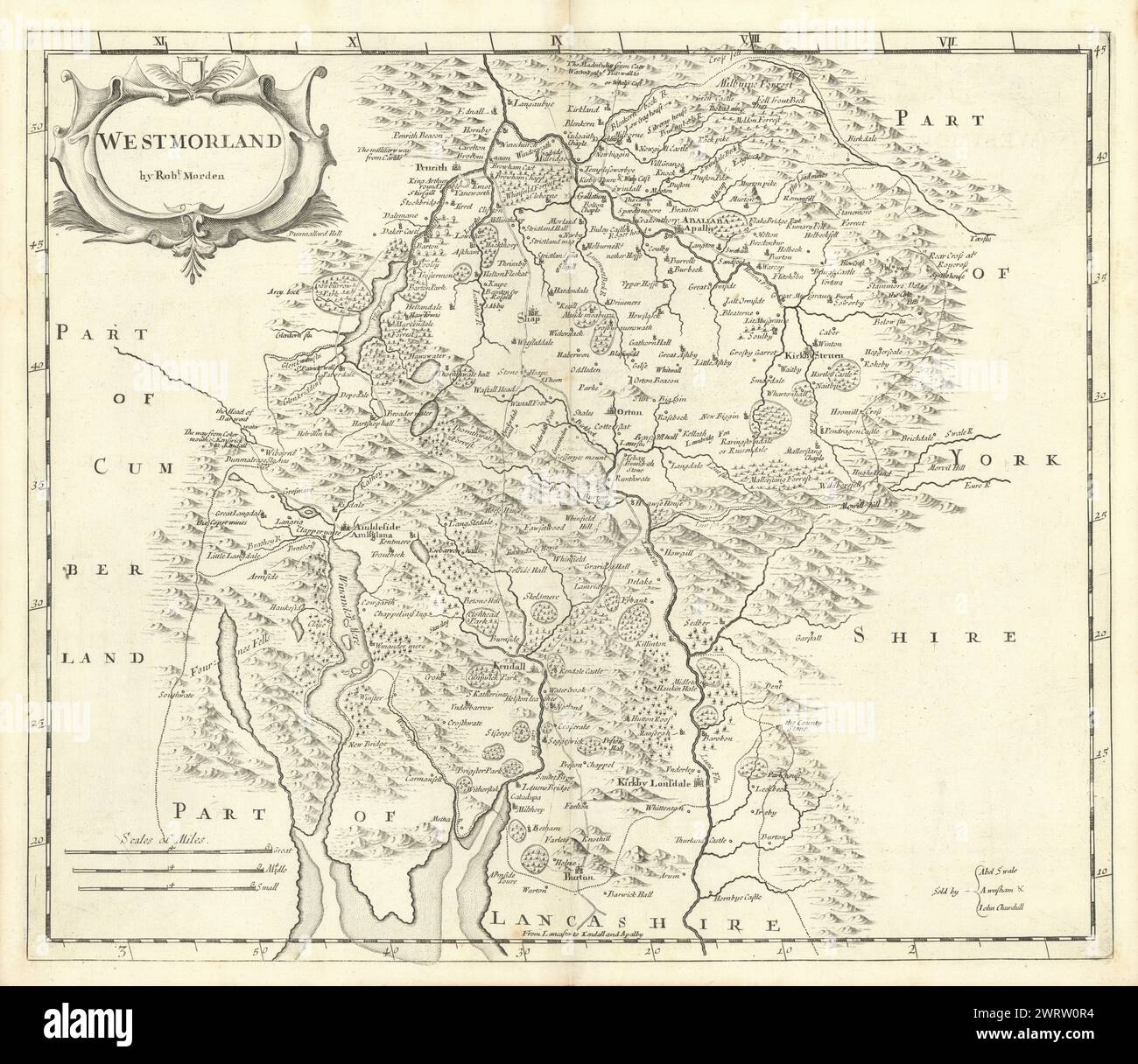 Westmoreland. "Allgäu" VON ROBERT MORDEN von Camden Britannia Karte 1722 Stockfoto