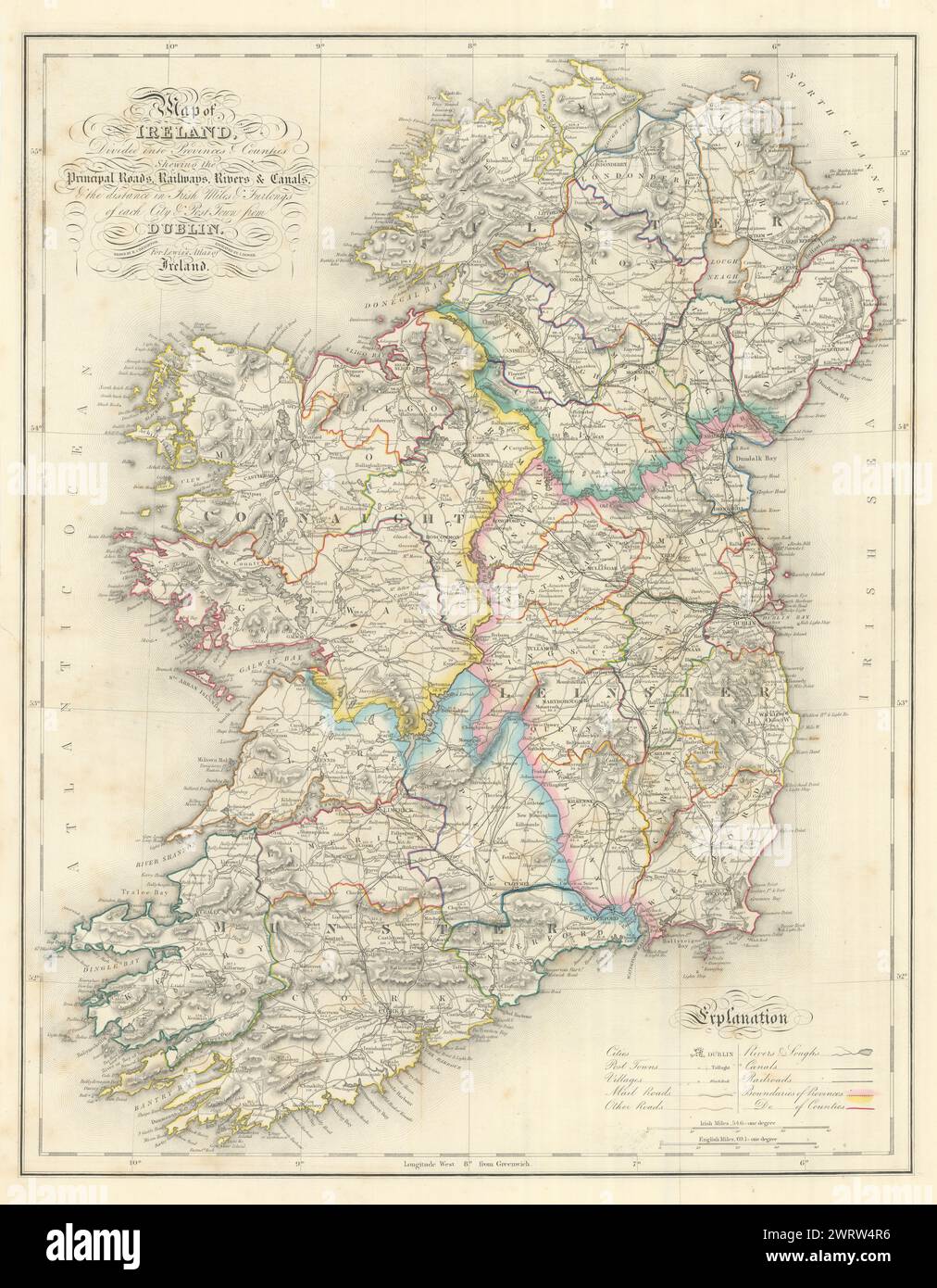 "Karte Irlands, unterteilt in Provinzen und Grafschaften...". LEWIS/CREIGHTON/DOWER 1850 Stockfoto