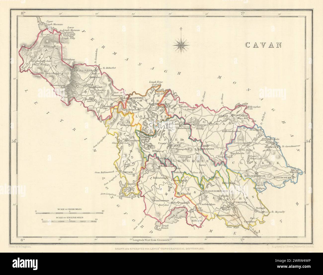 Alte Landkarte von COUNTY CAVAN für LEWIS von CREIGHTON & DOWER. Irland 1850 Jahre alt Stockfoto