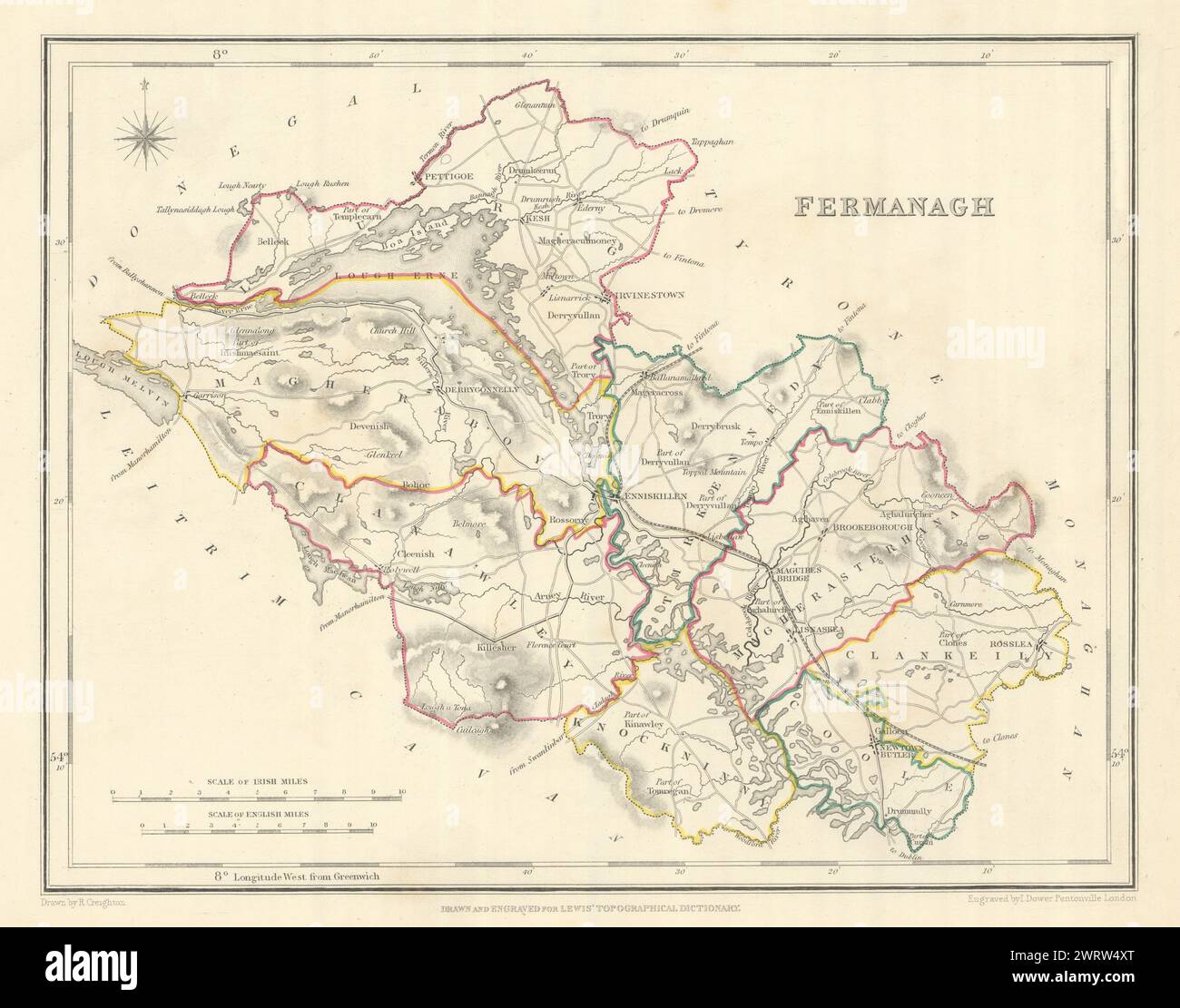 COUNTY FERMANAGH antike Karte für LEWIS von CREIGHTON & DOWER. Ulster 1850 Stockfoto