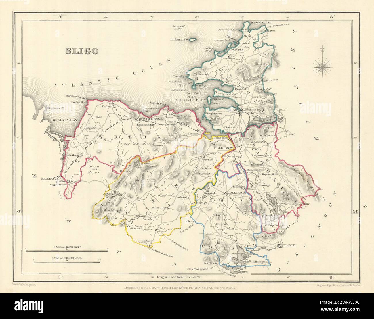 COUNTY SLIGO antike Karte für LEWIS von CREIGHTON & DOWER. Irland 1850 Jahre alt Stockfoto