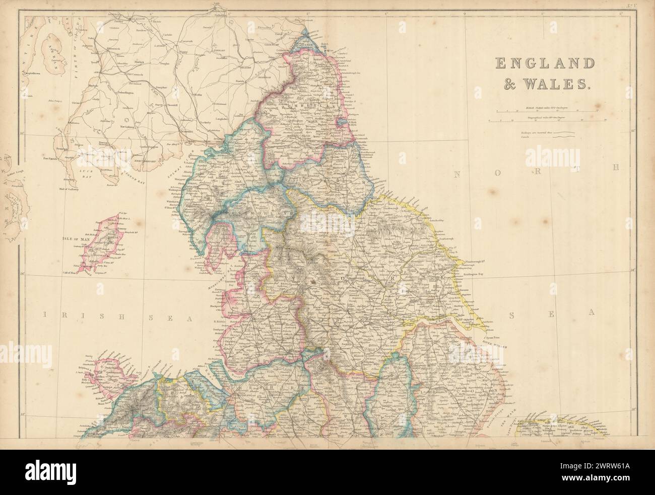 England und Wales (Nordteil) von Edward Weller 1860 alte antike Karte Stockfoto