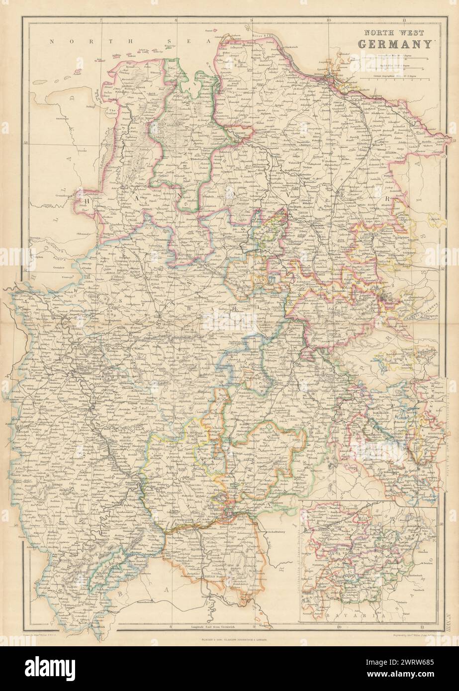 Nordwestdeutschland. Hannover, Rheinpreußen, Nassau, Hessen. WELLER 1860 Karte Stockfoto