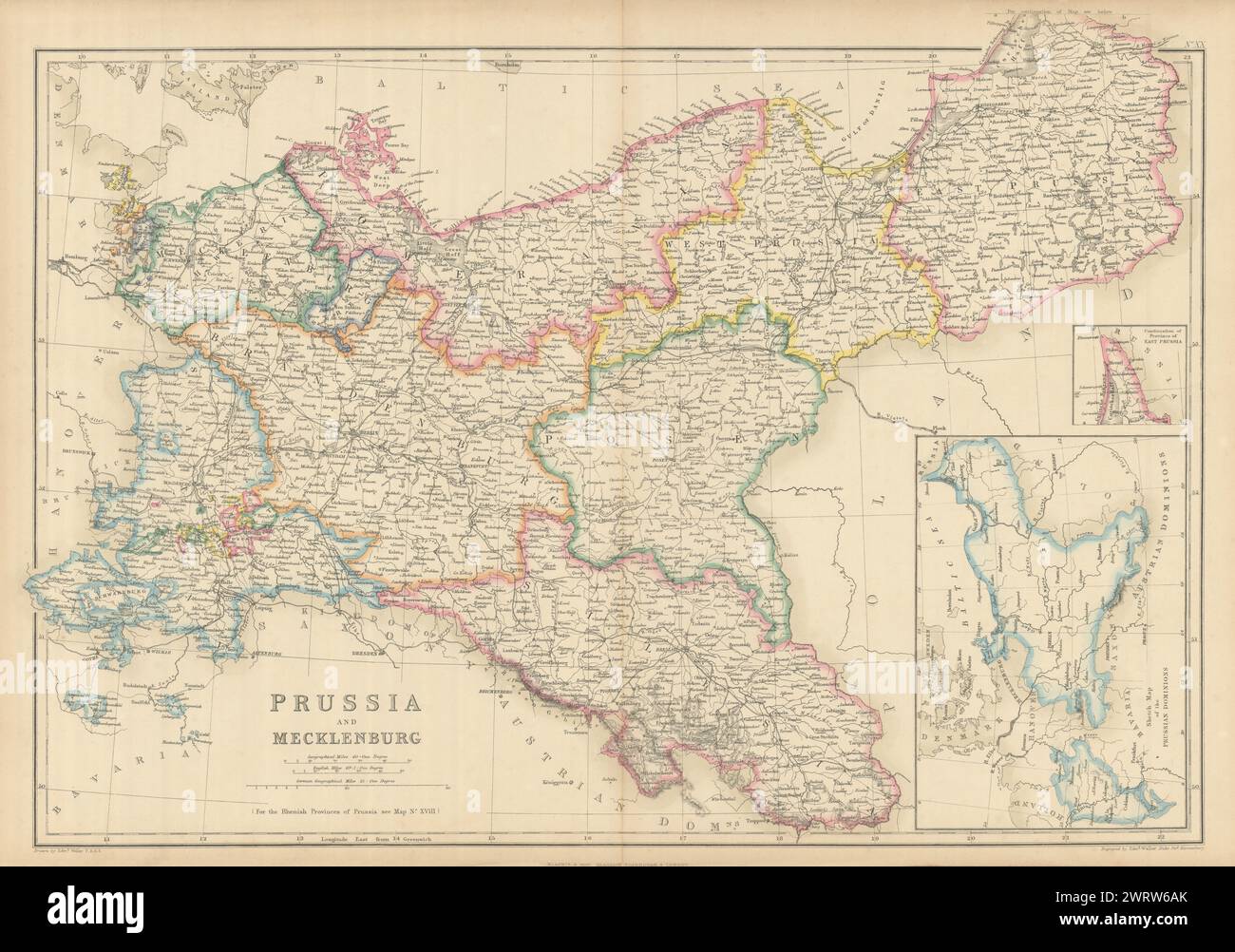Preußen und Mecklenburg von Edward Weller. Deutschland & Polen 1860 alte Karte Stockfoto