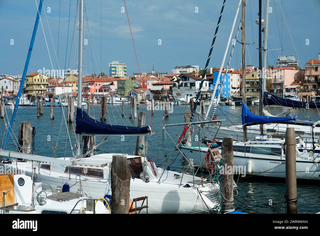 Blick von der Brücke nach Sottomarina, Chioggia, Italien Stockfoto