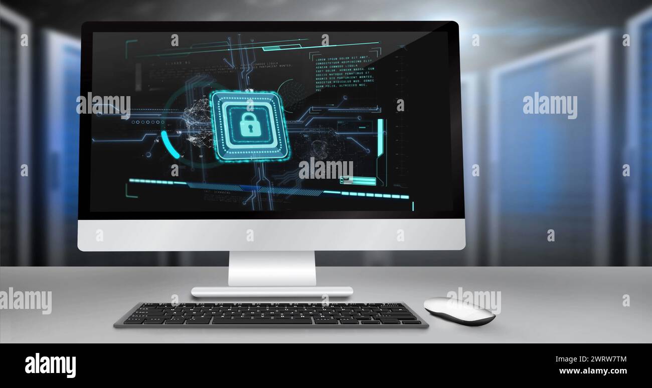 Bild der Datenverarbeitung über Computer Stockfoto