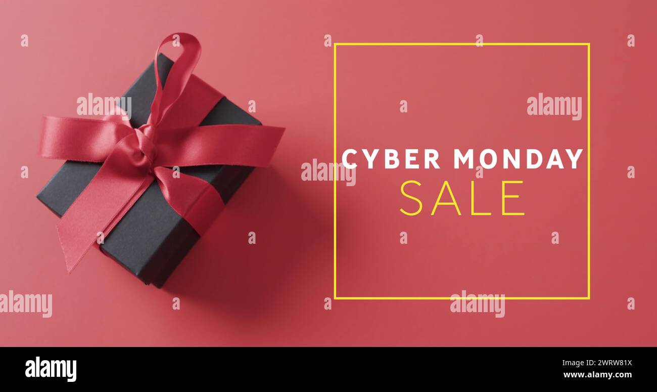 Bild: Cyber monday-Verkaufstext über Geschenkbox Stockfoto