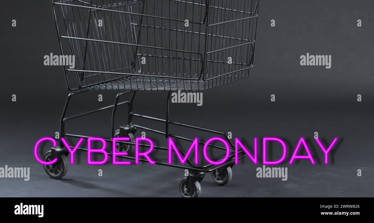 Bild: Cyber monday-Text über Einkaufswagen Stockfoto