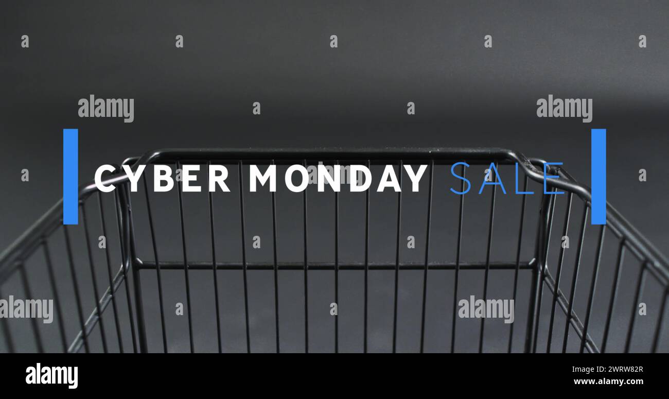 Bild: Verkaufstext für Cyber monday über Einkaufswagen Stockfoto