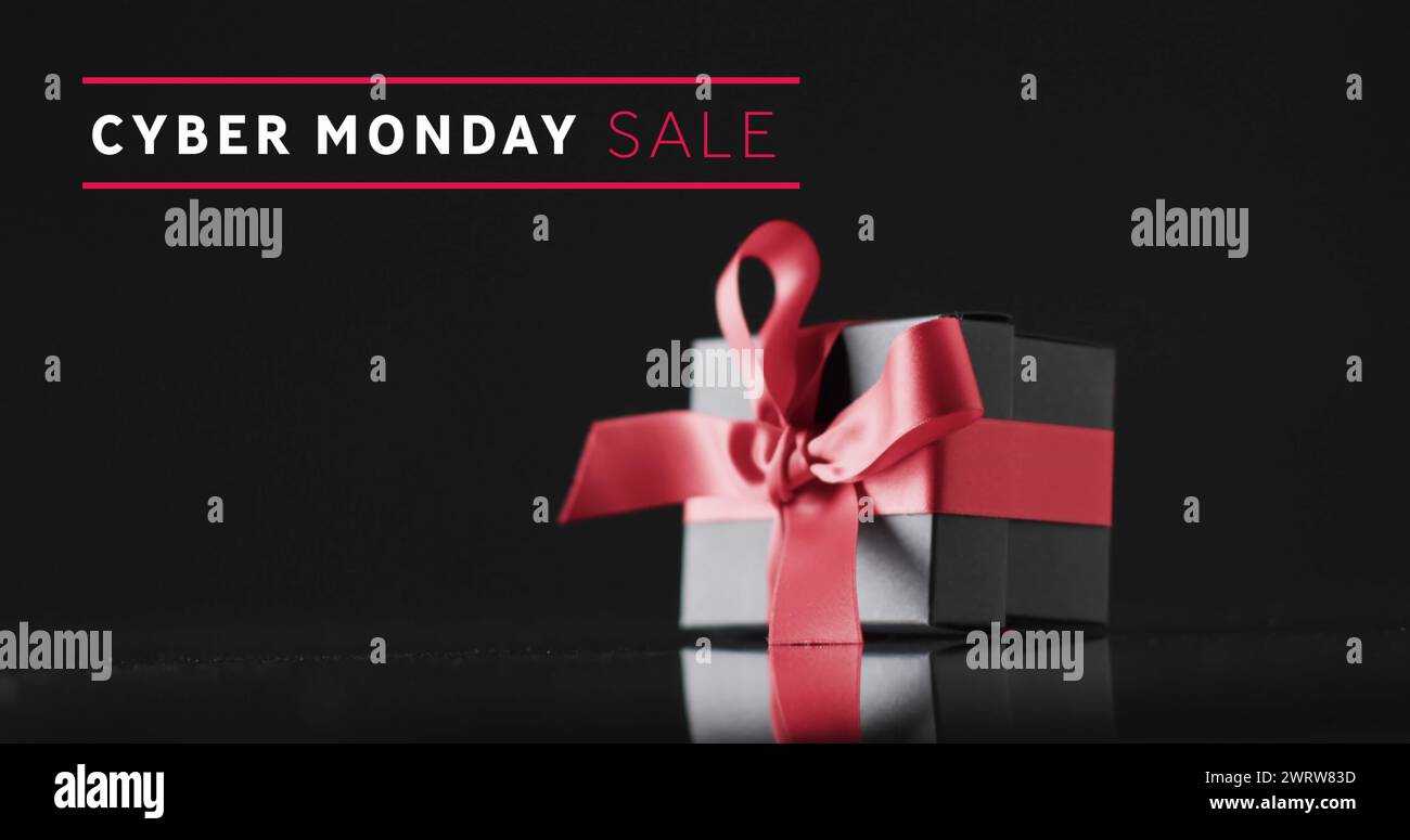 Bild: Cyber monday-Verkaufstext über Geschenkbox Stockfoto