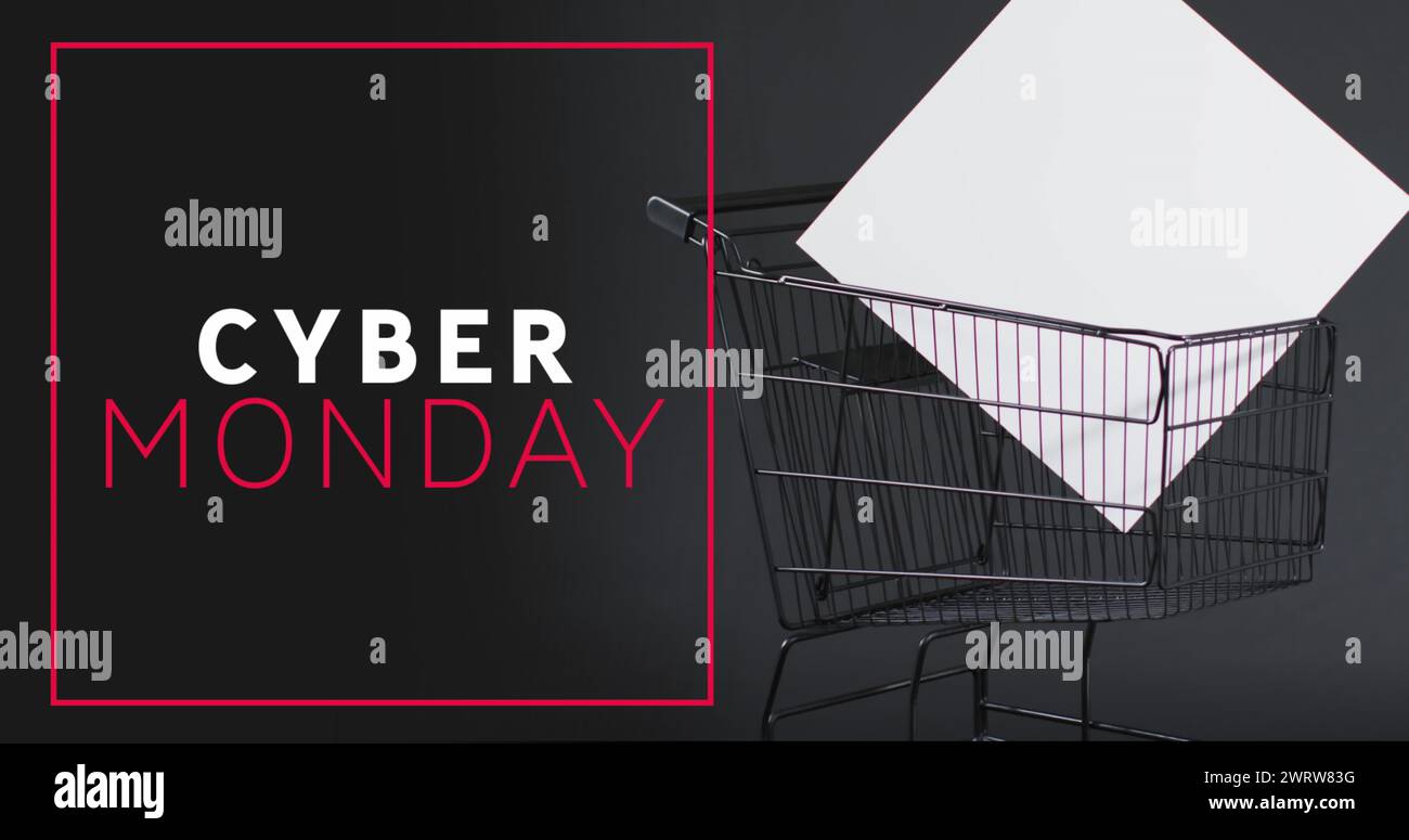 Bild: Cyber monday-Text über Einkaufswagen Stockfoto