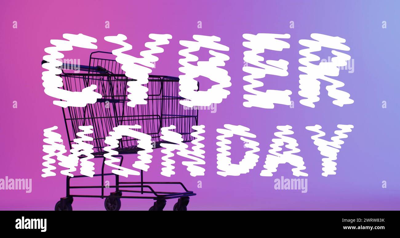 Bild: Cyber monday-Text über Einkaufswagen Stockfoto