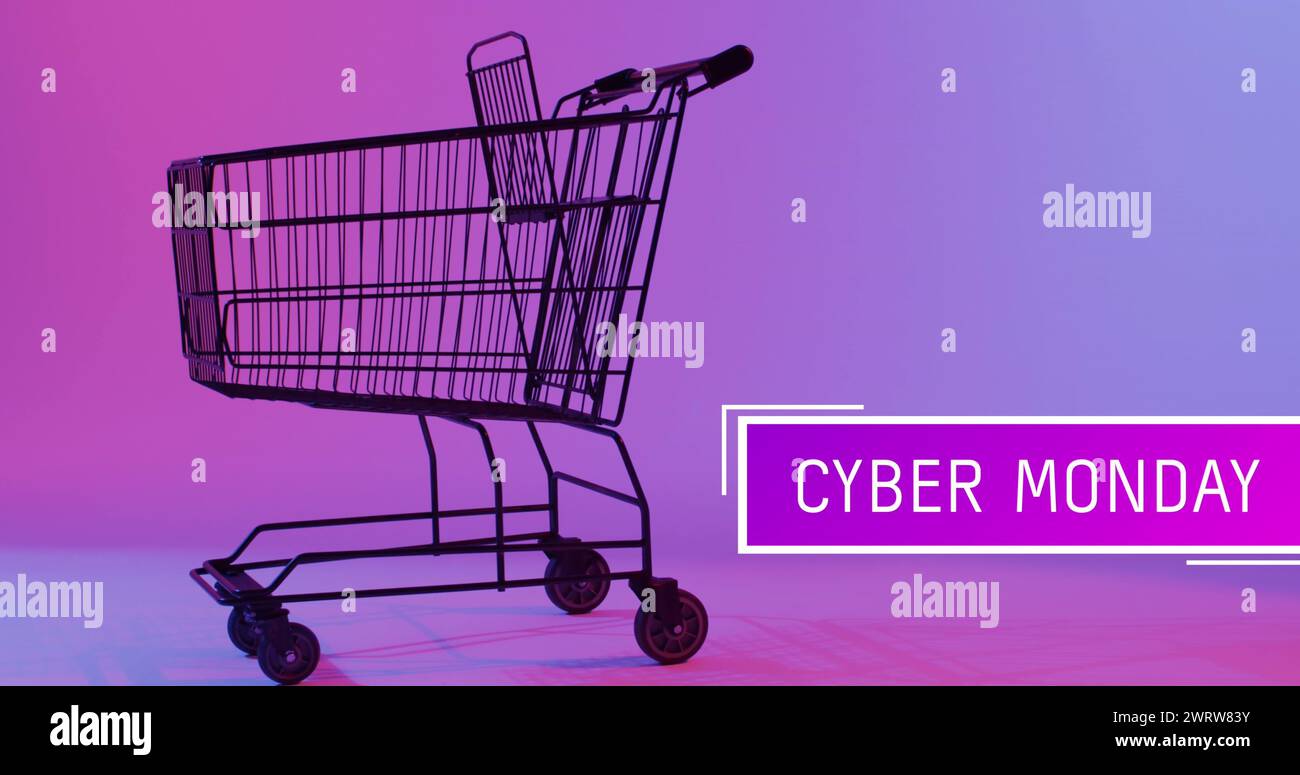 Bild: Cyber monday-Text über Einkaufswagen Stockfoto