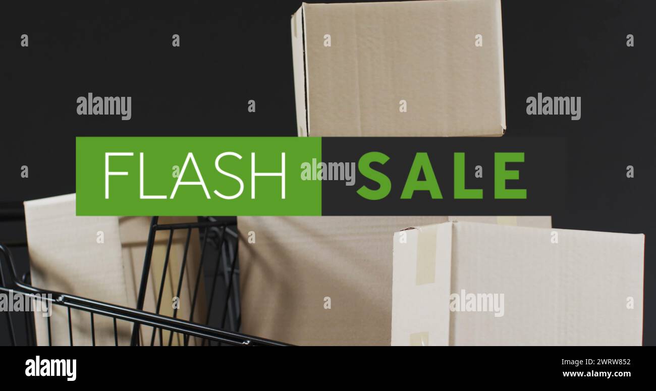 Bild: Flash-Verkaufstext über Geschenkkartons Stockfoto