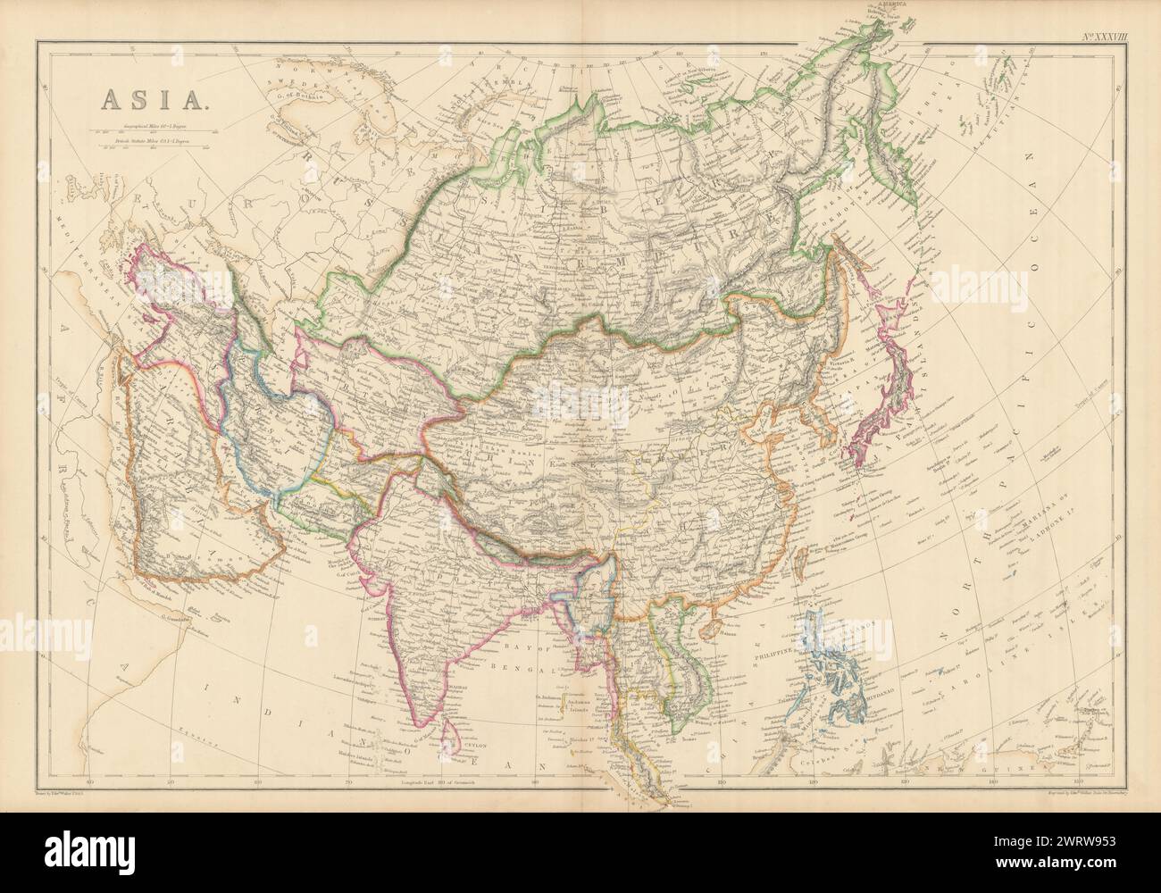 Asien von Edward Weller. Abou Thubbi/Abu Dhabi. Unabhängige Kashmir 1860 alte Karte Stockfoto