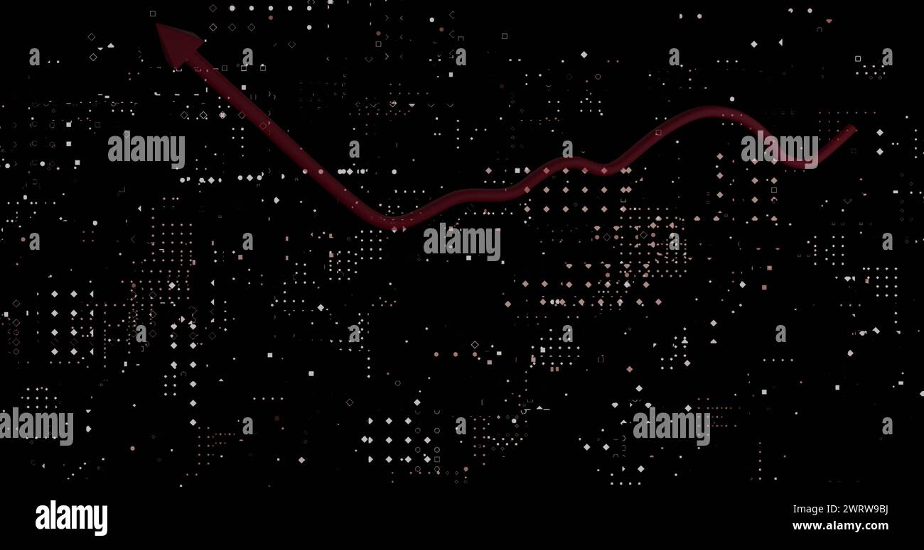 Dieses Bild zeigt eine Reihe weißer und roter Punkte, die sich um die herum bewegen Stockfoto