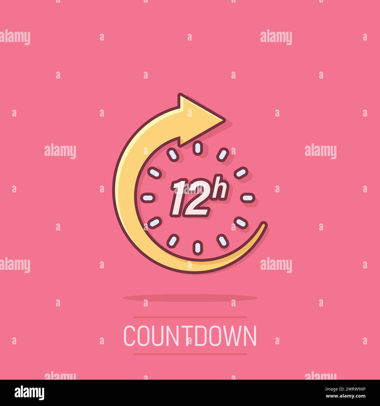 12-Stunden-Symbol im Comic-Stil. Timer Countdown Comic Vektor Illustration auf isoliertem Hintergrund. Zeitmessung Splash Effect Zeichen Business Conce Stock Vektor