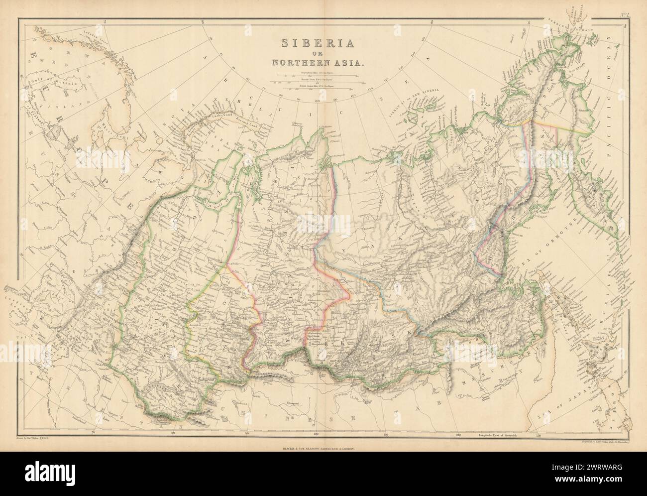 Sibirien oder Nordasien von Edward Weller. Russland in Asien 1860 alte Karte Stockfoto