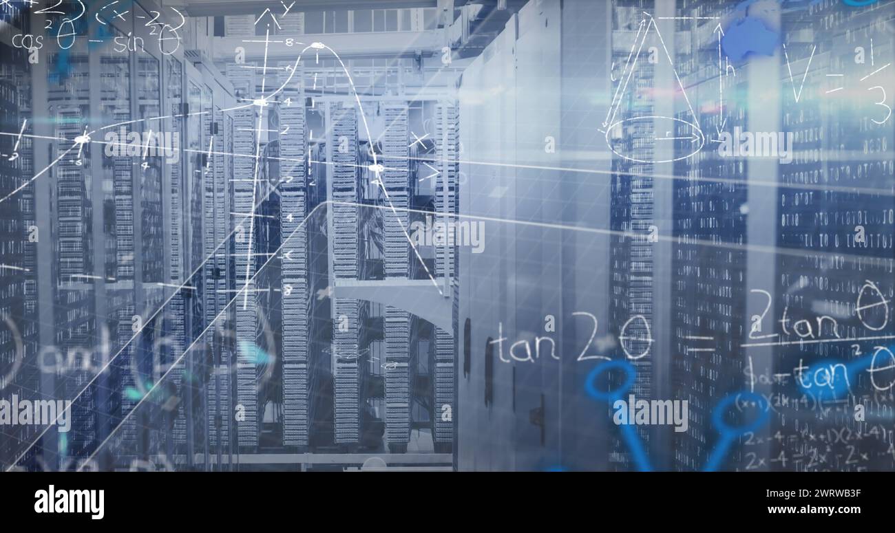 Bild der Datenverarbeitung über dem Serverraum Stockfoto