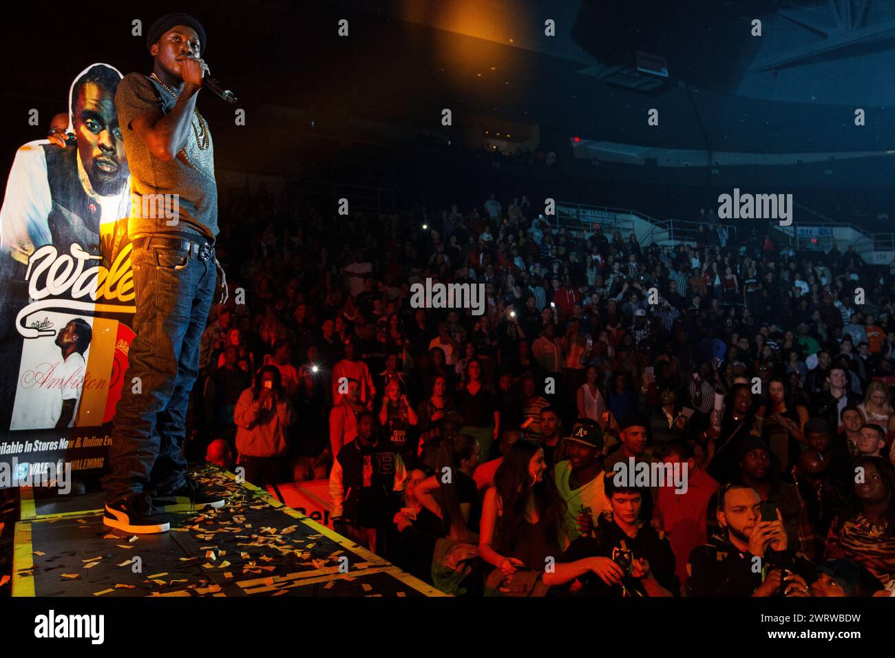 Der Musiker Meek Mill tritt auf der MMG Tour in Providence, Rhode Island, USA im Dunkin’ Donuts Center auf, das heute Amica Mutual Pavilion heißt. Stockfoto