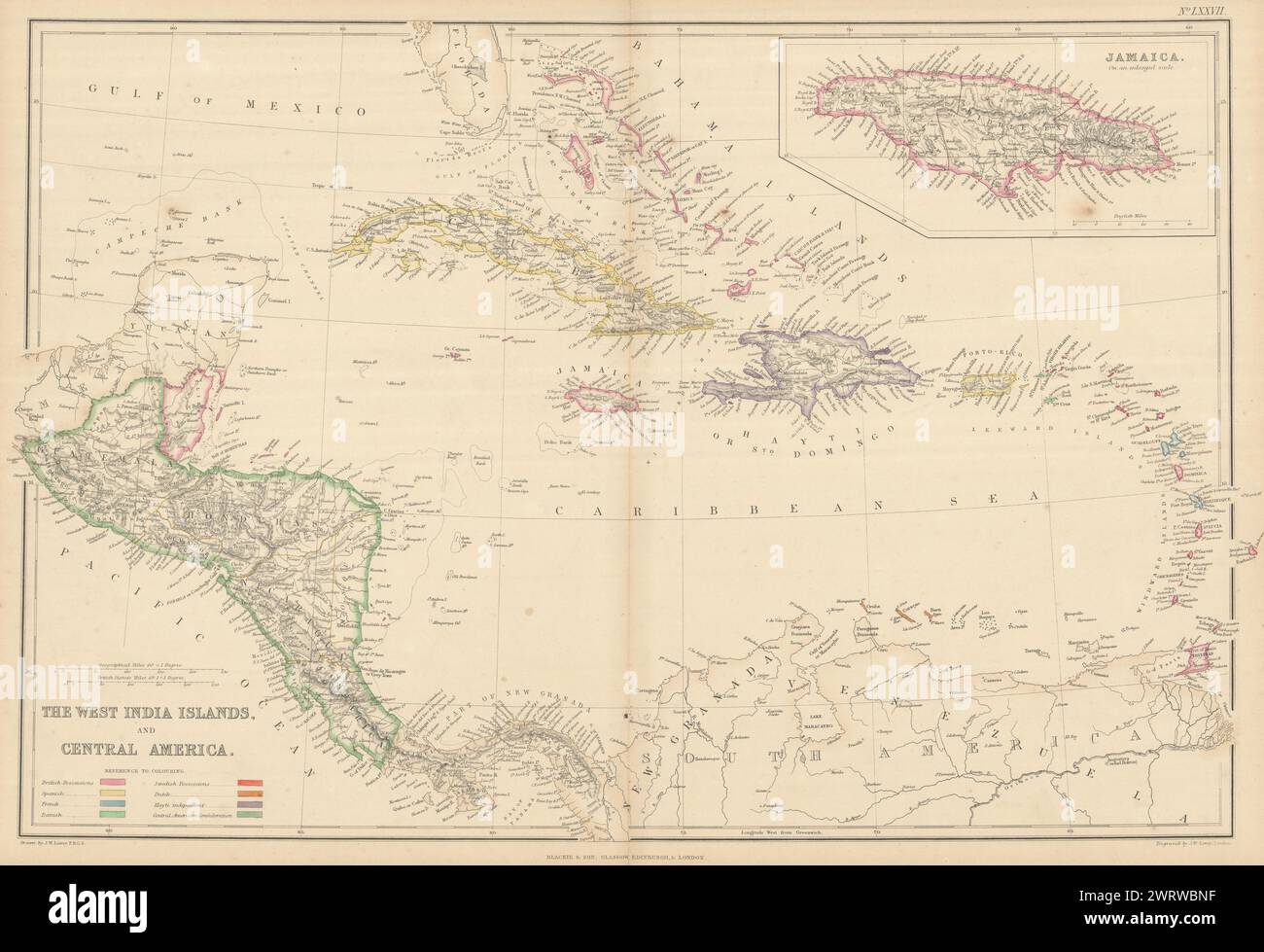 Westindien und Mittelamerika. Jamaika Und Karibik. Alte Karte VON LOWRY 1860 Stockfoto