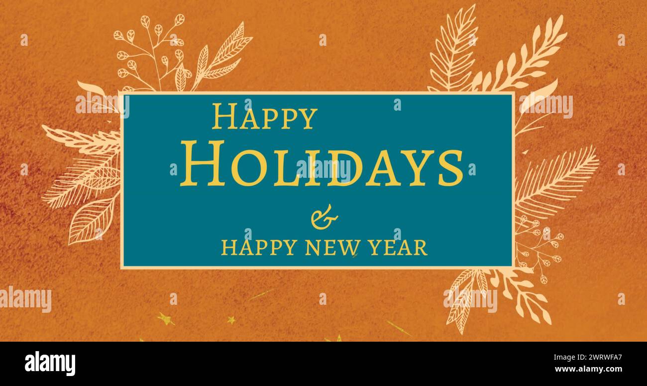 Bild: Text „Happy Holidays“ über Pflanzen Stockfoto