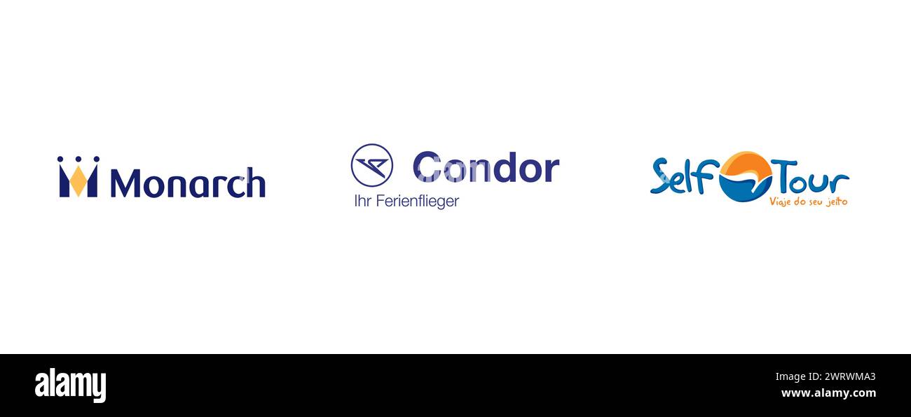 Monarch Airlines, SELBSTTOUR, Condor. Vektor-Logo-Kollektion. Stock Vektor