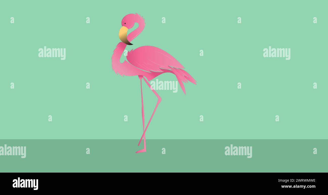 Bild eines rosa Flamingosymbols auf grünem schwarzem Hintergrund Stockfoto