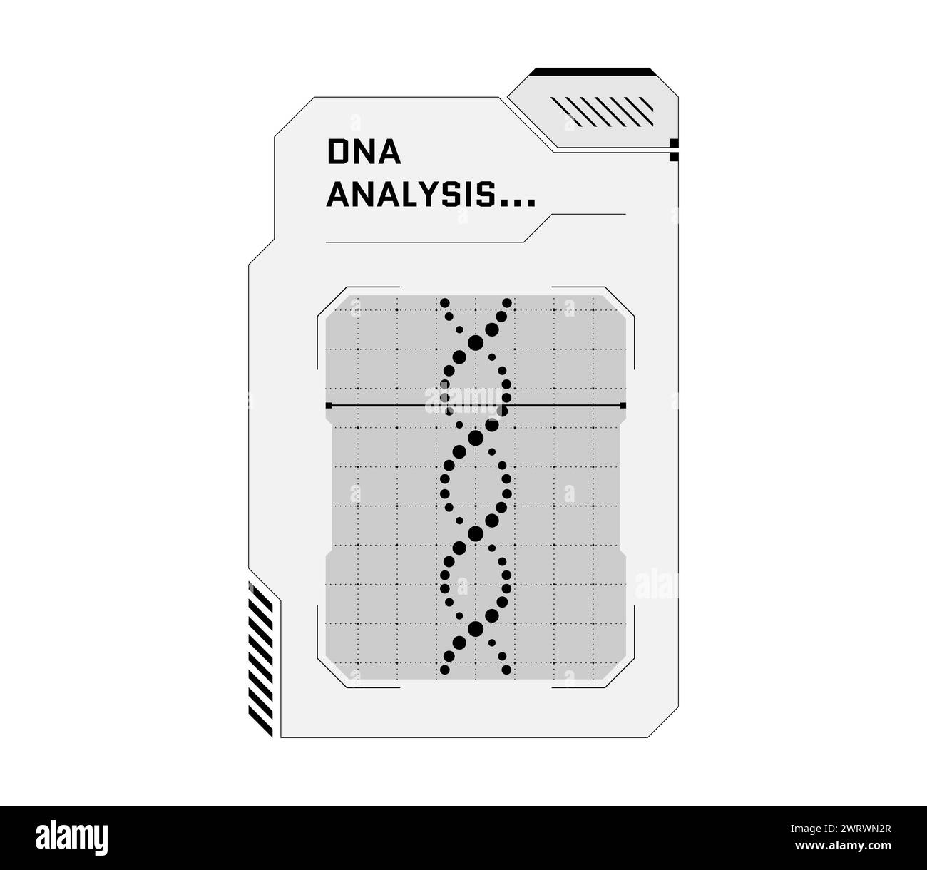 DNA-Analyse biometrisches ID-Scan-System HUD-Konzept. Scanner zur Benutzerverifizierung und digitales Panel zur Identifikation von Personen in Biotechnologie. Genetisch-genetische Identifikation des Menschen. Schnittstelle für medizinische Erkennung Stock Vektor