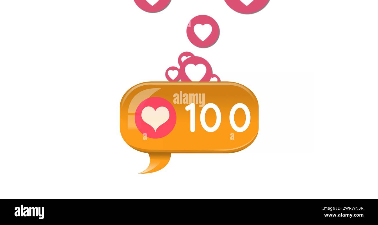 Digitales Bild von Herz-Symbol mit steigenden Zahlen und Herzen bewegen sich im Hintergrund 4k Stockfoto