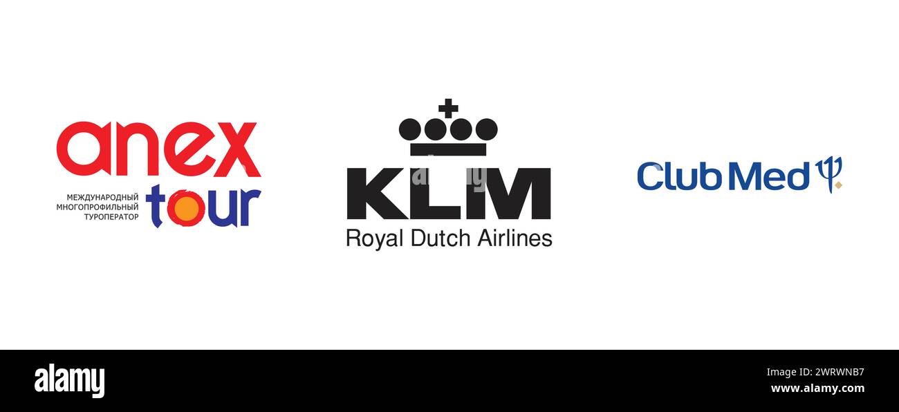 KLM, Anex Tour, Club Med 2007 - 2008. Vektor-Logo-Kollektion. Stock Vektor