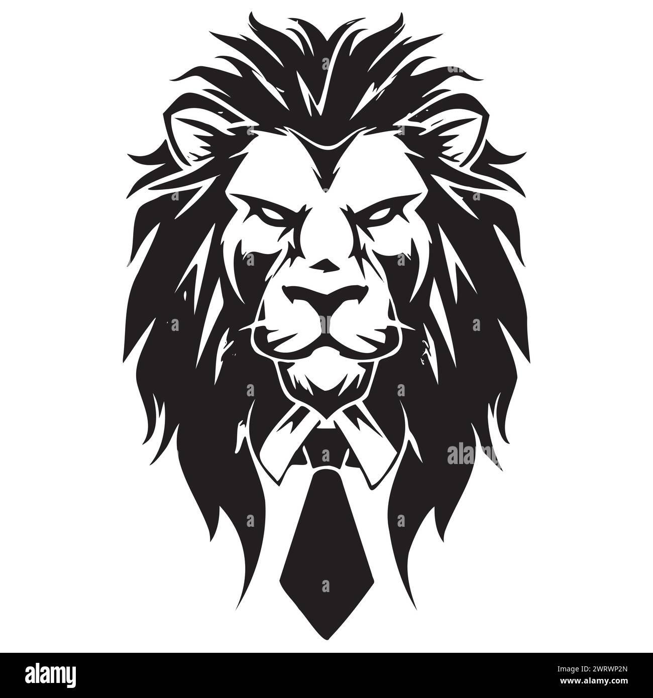 Schwarz-weiße Zeichnung eines Löwen im Anzug Stock Vektor