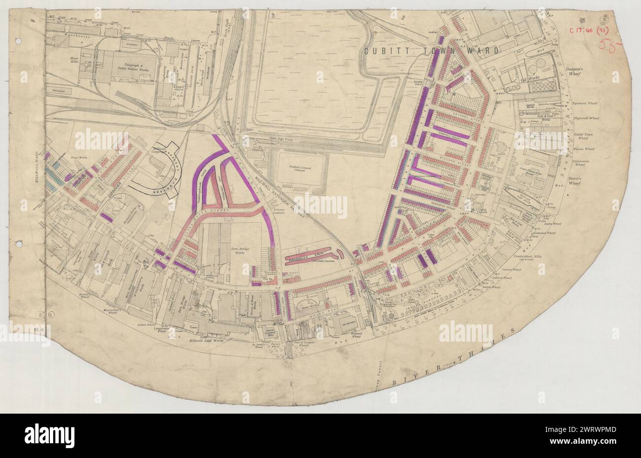 LSE POVERTY OS PROOF MAP Cubitt Town - Mudchute - Island Gardens 1928 alt Stockfoto