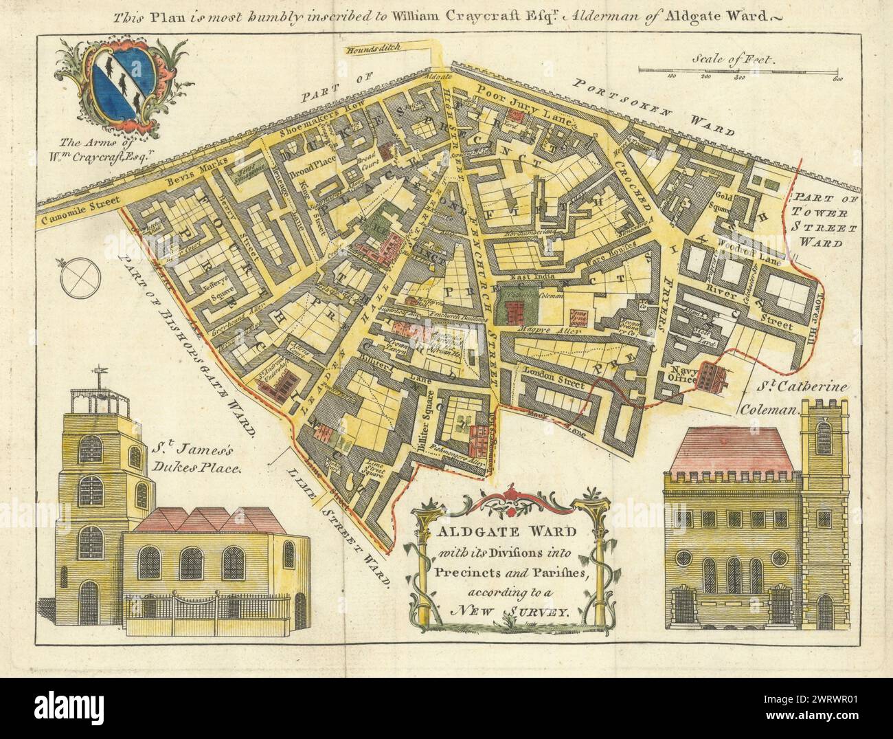 Aldgate Ward. City of London Fenchurch & Leadenhall Street. Karte BOWEN c1772 Stockfoto