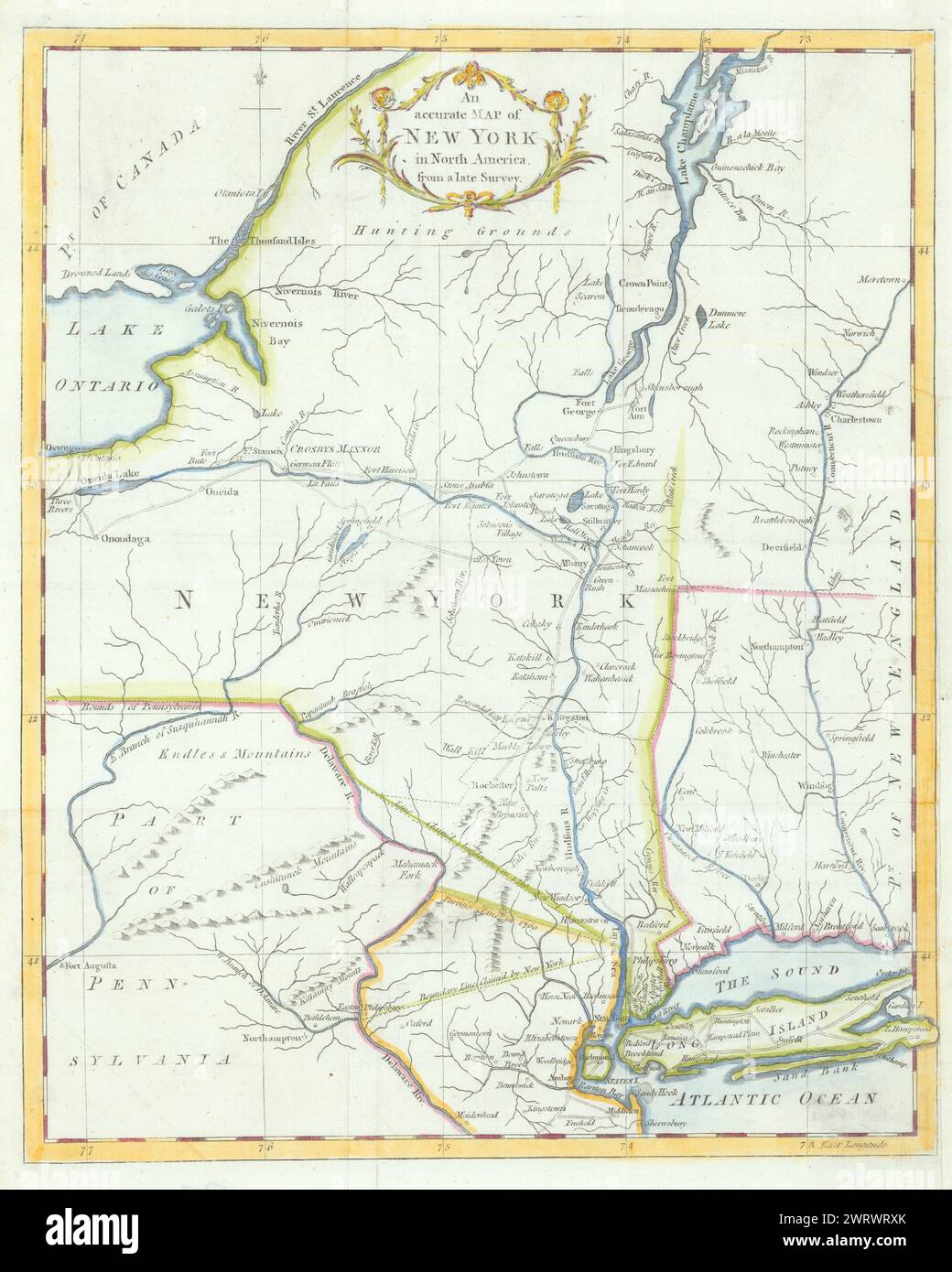 Eine genaue Karte von New York, in Nordamerika… Universal Magazine 1780 alt Stockfoto