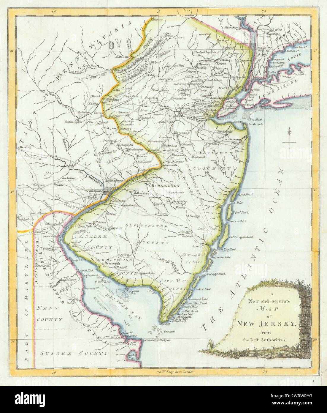 Eine neue und genaue Karte von New Jersey… Universal Magazine 1780 alte Antiquitäten Stockfoto