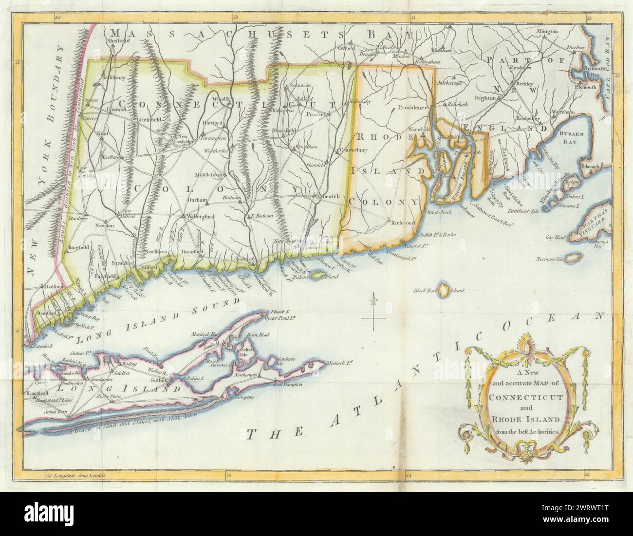 Eine neue und genaue Karte von Connecticut und Rhode Island… Universal Magazine 1780 Stockfoto