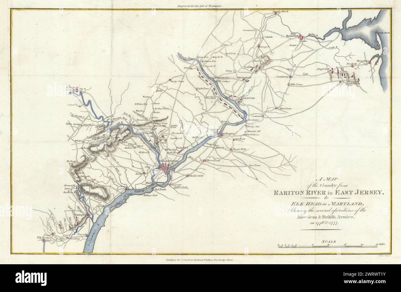 Das Land vom Rariton River… Amerikanische und britische Armeen in der alten Landkarte von 1776 1805 Stockfoto