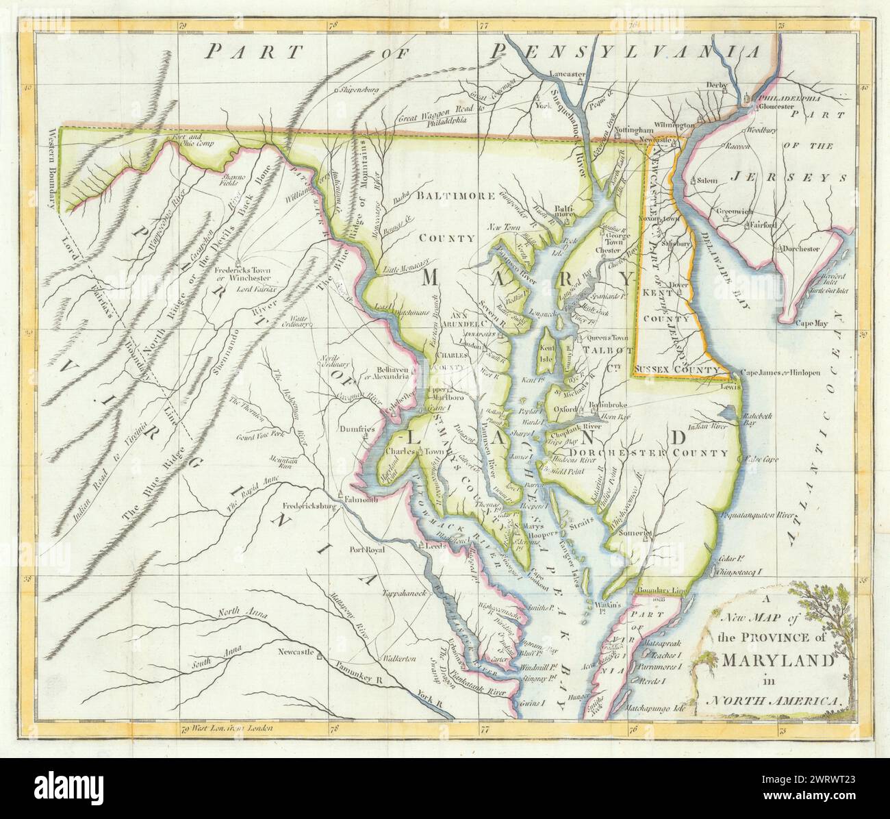 Eine neue Karte der Provinz Maryland in Nordamerika… Universal Magazine 1780 Stockfoto