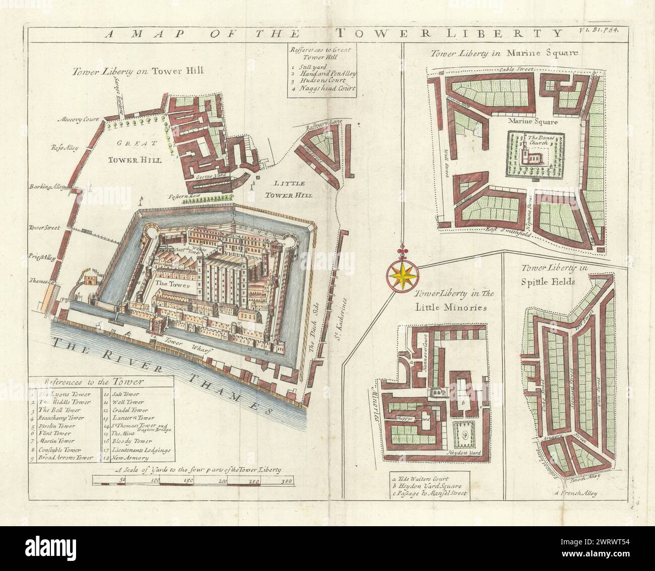 "Karte von den Turm-Freiheit". Tower of London/Tower Hill. STOW/STRYPE 1720 Stockfoto