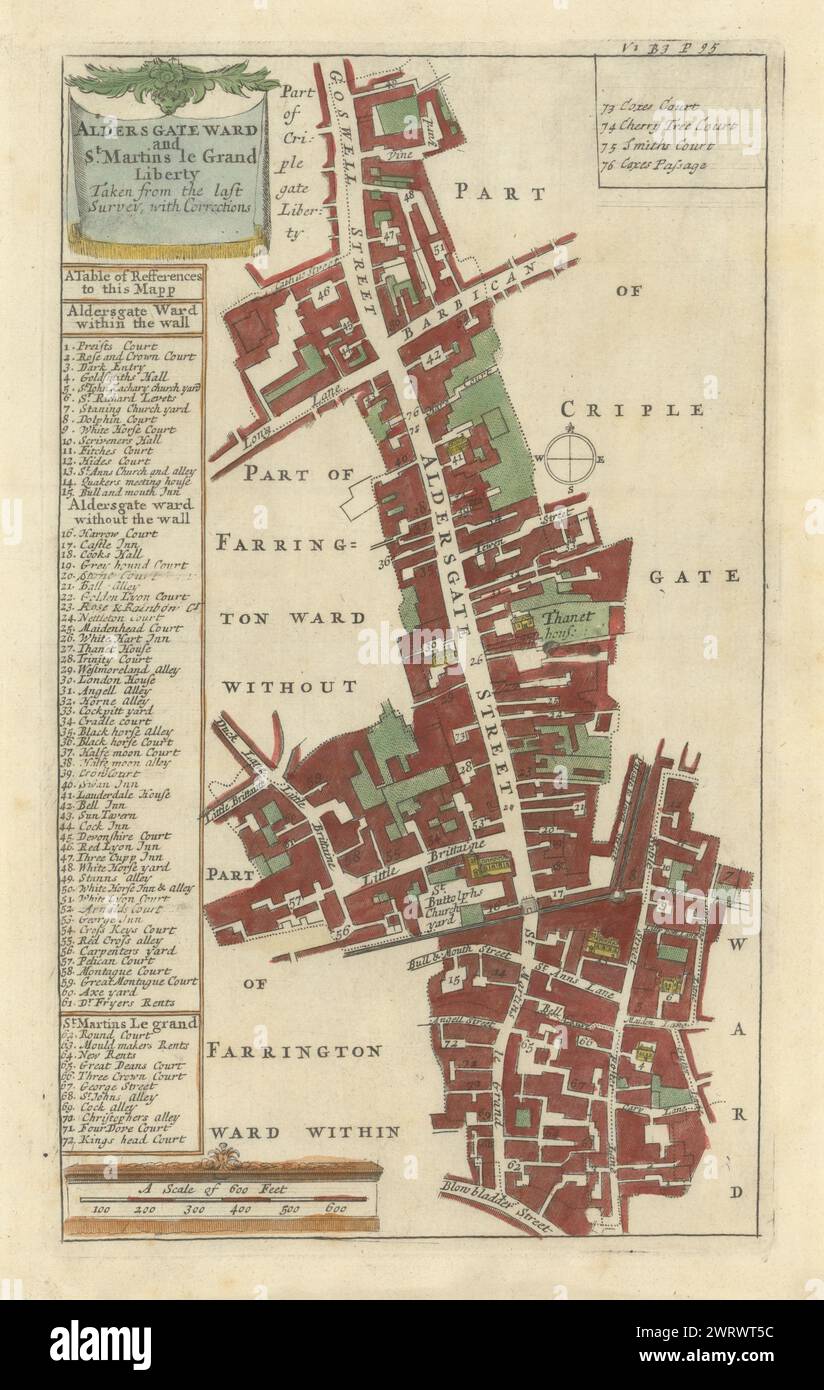 Aldersgate Ward & St. Martins le Grand Liberty. London. STAU/STRYPE 1720-Karte Stockfoto