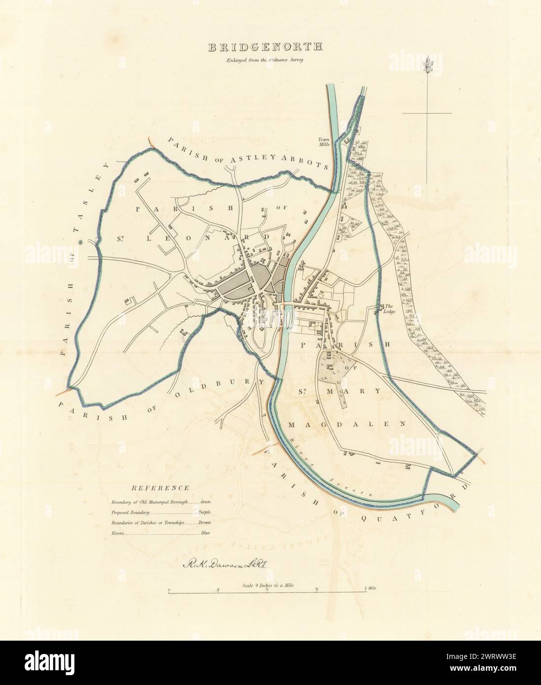 BRIDGNORTH Gemeinde/Stadt planen. Grenzkommission. Shropshire. DAWSON 1837 Karte Stockfoto