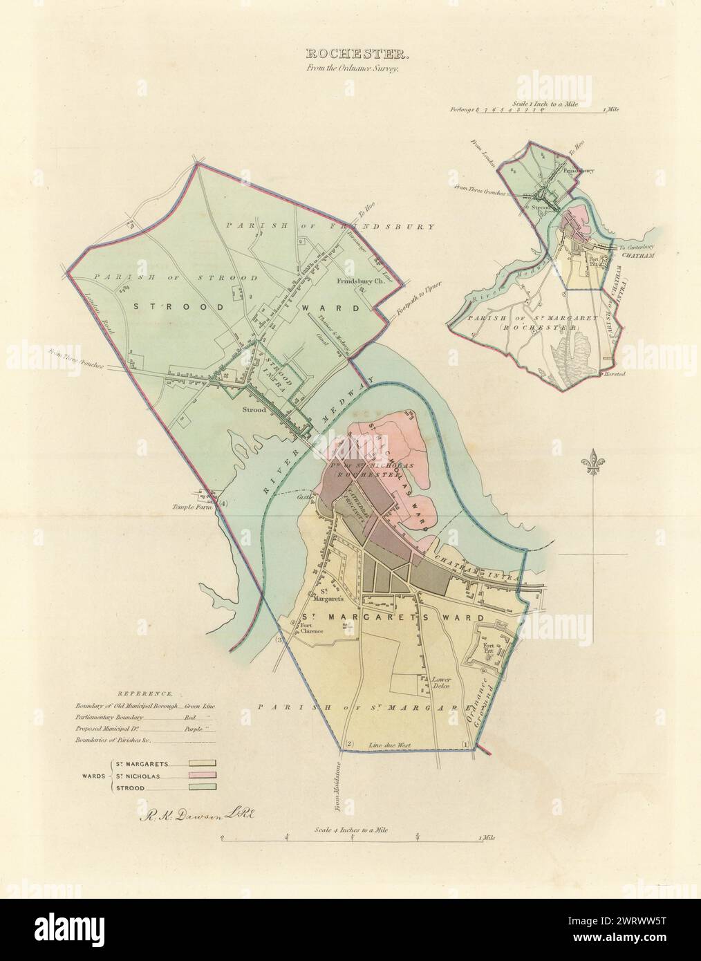 ROCHESTER Gemeinde/Stadt planen. Grenzkommission. Strood Kent. DAWSON 1837 Karte Stockfoto