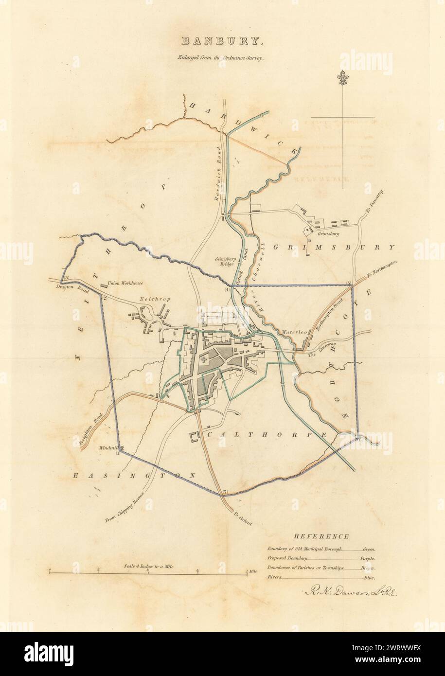 BANBURY Gemeinde/Stadt planen. Grenzkommission. Oxfordshire. DAWSON 1837 Karte Stockfoto