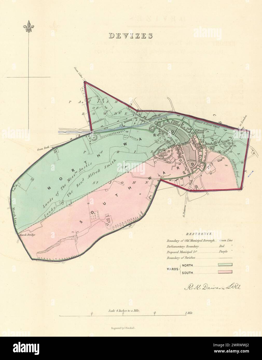 DEVIZES Gemeinde/Stadt planen. Grenzkommission. Wiltshire. DAWSON 1837 alte Karte Stockfoto